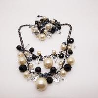 COAST Faux Pearl Black Glass and Crystal Dropper Necklace and Bracelet Set 