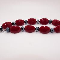 Chunky Maroon Red and Grey Glass Bead Statement Necklace STATEMENT PIECE