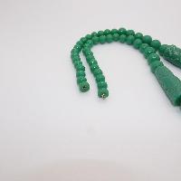 Vintage Chunky Green Carved Plastic Long Bead Necklace Chinese Inspired WOW
