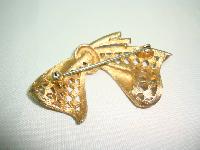 Vintage 60s Unusual and Unique Gold Marcasite Stylised Bow Shaped Brooch