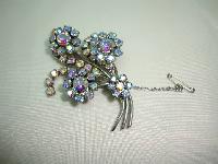 Vintage 1950s Aurora Borealis Rhinestone Diamante Flower Spray Brooch 