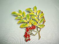 1960s Signed Exquisite Leaf Series Mountain Ash Leaf and Berry Brooch