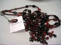 Warehouse 30s Style 3 Row Red Black Glass Bead Flapper Necklace New!