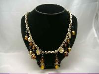 1950s Citrine Glass Lucite Bead Dangle Drop Necklace