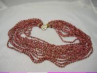 1950s Amazing 12 Row Red Pink Gold Lucite Bead Necklace