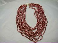 1950s Amazing 12 Row Red Pink Gold Lucite Bead Necklace