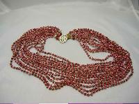 1950s Amazing 12 Row Red Pink Gold Lucite Bead Necklace