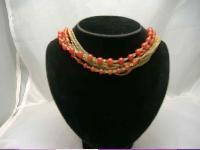30s Multi Row Cornelian Glass Bead Gold Chain Necklace