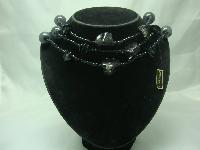 Vintage 70s Long Black Chunky Lucite Bead Necklace 