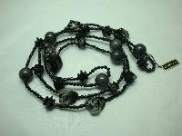 Vintage 70s Long Black Chunky Lucite Bead Necklace 
