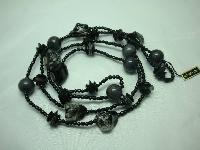 Vintage 70s Long Black Chunky Lucite Bead Necklace 
