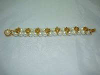 1980s 2 Row Glass Faux Pearl & Gold Ying Yang Bracelet