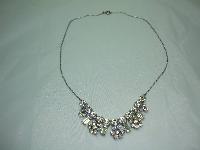 Vintage 50s Sparkling Diamante Paste Flower Drop Necklace on Chain Pretty