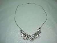 Vintage 50s Sparkling Diamante Paste Flower Drop Necklace on Chain Pretty