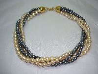 1950s 4 Row Grey & Cream Glass Faux Pearl Bead Neclace
