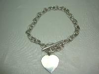 Fabulous Heavy Sterling Silver Heart Tag Charm Toggle Bracelet