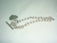 Fabulous Heavy Sterling Silver Heart Tag Charm Toggle Bracelet