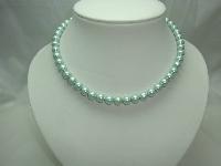 Vintage 50s Mint Green Glass Faux Pearl Bead Necklace