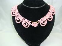 1950s Pink Bead Scallop Drop Necklace Lovely Clasp WOW