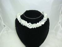 Vintage 50s 6 Row White Grey Clear Lucite Bead Necklace