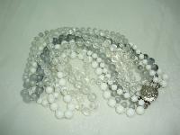 Vintage 50s 6 Row White Grey Clear Lucite Bead Necklace