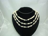 Vintage 50s 3 Row Faux Pearl & Diamante Bead Necklace