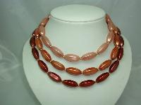 Vintage 50s 3 Row Pink Gold Faux Pearl Bead Necklace