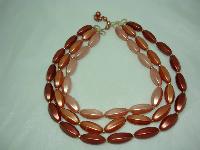 Vintage 50s 3 Row Pink Gold Faux Pearl Bead Necklace