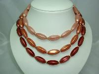 Vintage 50s 3 Row Pink Gold Faux Pearl Bead Necklace
