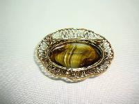 Vintage 50s Large Moss Green Agate Glass and Diamante Scallop Brooch