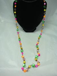 Vintage 30s Art Deco Pink Orange Green Glass Bead Flapper Necklace