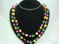 Vintage 30s Art Deco Pink Orange Green Glass Bead Flapper Necklace