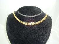 Vintage 80s Red Enamel Blue Diamante Gold Necklace   