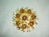 Vintage 50s Gold Starburst AB Citrine Diamante Brooch