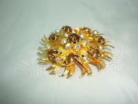 Vintage 50s Gold Starburst AB Citrine Diamante Brooch