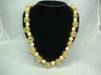 1950s Chunky Faux Pearl & Gold Filigree Bead Necklace  