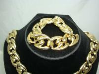Vintage 80s Chunky Gold Link Necklace & Bracelet Set 