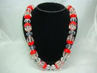 1950s Style Chunky Lucite Confetti Clear & Red Necklace