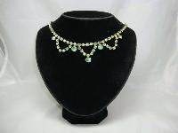 Vintage 50s Green AB Diamante Scallop Drop Necklace 