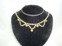 Vintage 50s Green AB Diamante Scallop Drop Necklace 
