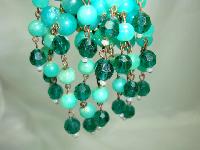 1950s Green Lucite & Crystal Bead Tassel Drop Brooch