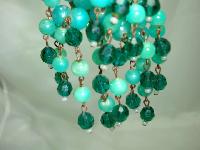 1950s Green Lucite & Crystal Bead Tassel Drop Brooch