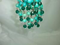 1950s Green Lucite & Crystal Bead Tassel Drop Brooch
