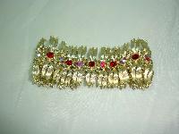 Vintage 50s Fab Lisner Red Diamante Wide Fancy Link Goldtone Bracelet 