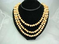 Vintage 50s 3 Row Peach Lucite Bead Necklace Fab Clasp!