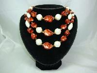 1950s Chunky 3 Row Marble Brown & Pearl Bead Necklace