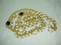 Vintage 80s 3 Row Gold Chain & Faux Pearl Bead Necklace