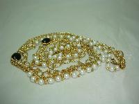 Vintage 80s 3 Row Gold Chain & Faux Pearl Bead Necklace