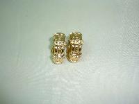 Vintage 80s Half Hoop Diamante Gold Chain Link Design Clip On Earrings