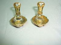 Vintage 80s Quality 2 Tone Cream + Brown Enamel Gold Clip On Earrings 